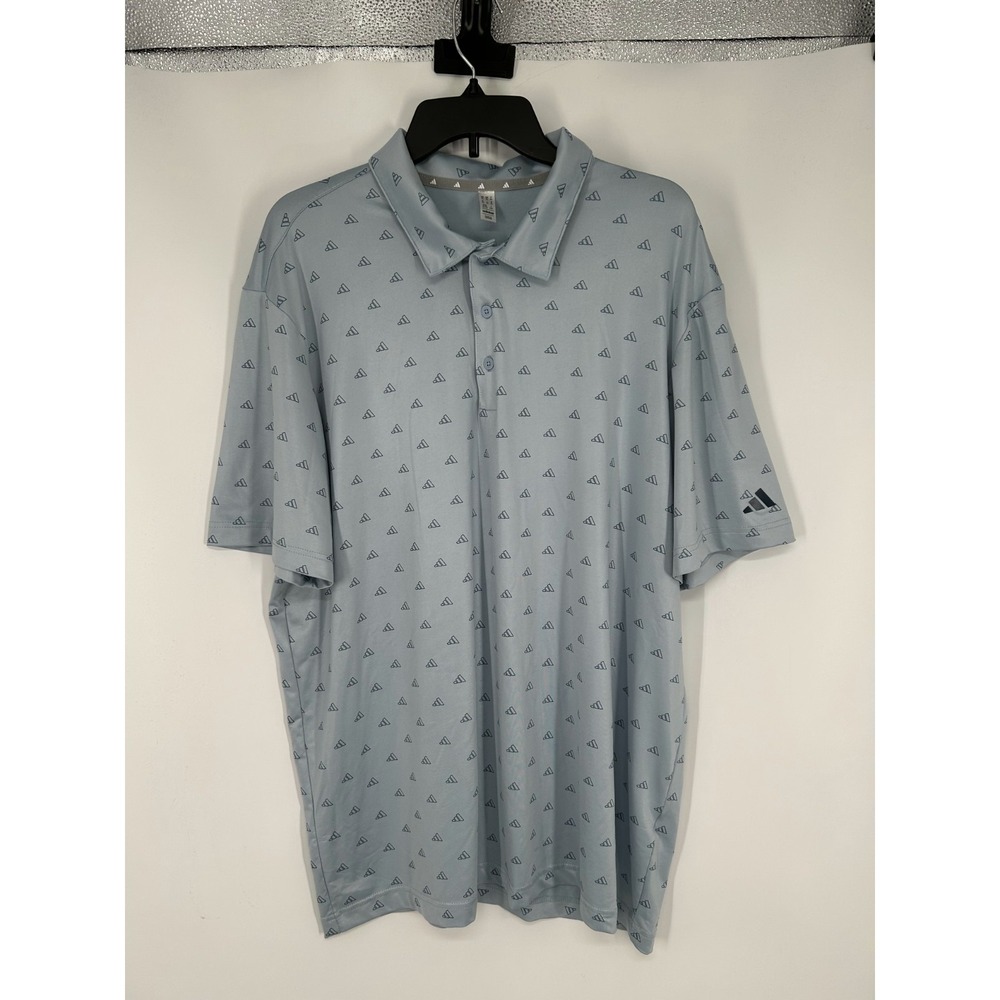 Adidas Polo Shirt Mens XL AOP All Over Print Logo Short Sleeve Golf Performance